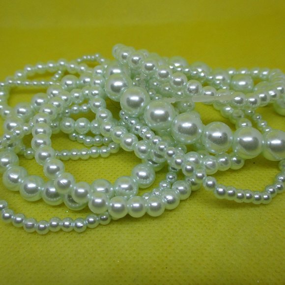 10 Piece Set PEARL BRACELETS Green Pearl Stretch Bracelet Set Various Size Pearl - Picture 5 of 8